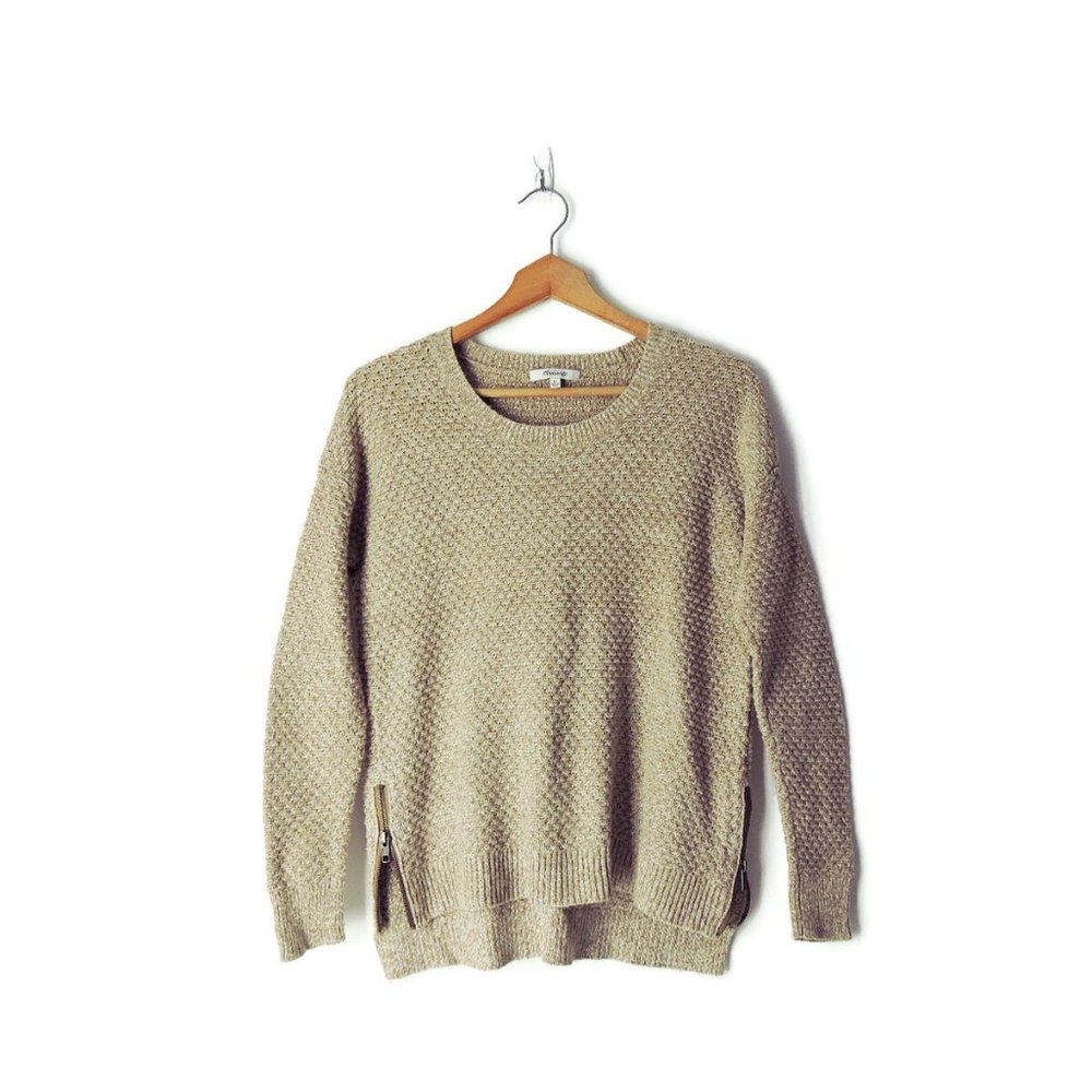 Madewell women's Landmark Texture Sweater Marled Umber zip sides top